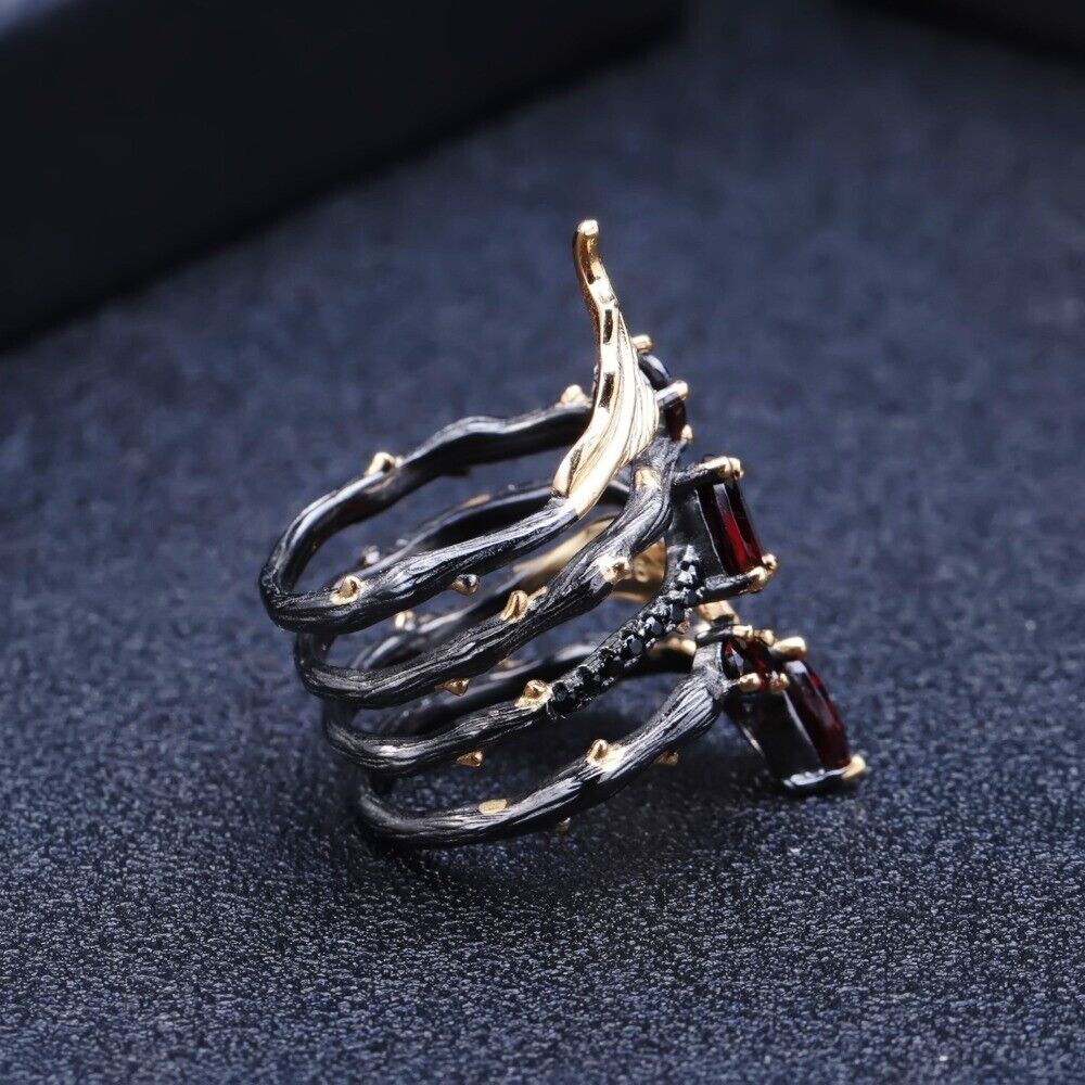 Natural 2.75Ct Red Garnet Gemstone Solid 925 Sterling Silver Vintage Ring