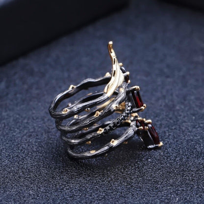 Natural 2.75Ct Red Garnet Gemstone Solid 925 Sterling Silver Vintage Ring