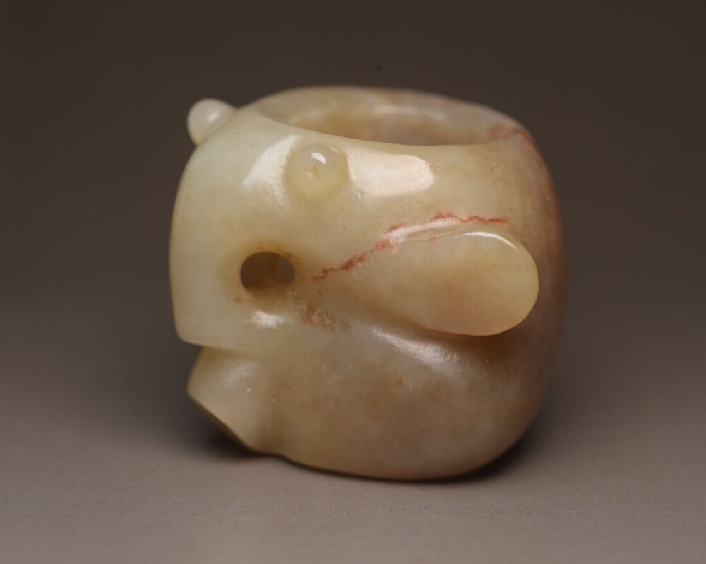 Chinese Antique Hetian Jade Carved Exquisite Unique Thumb Ring Jewelry Art Rare