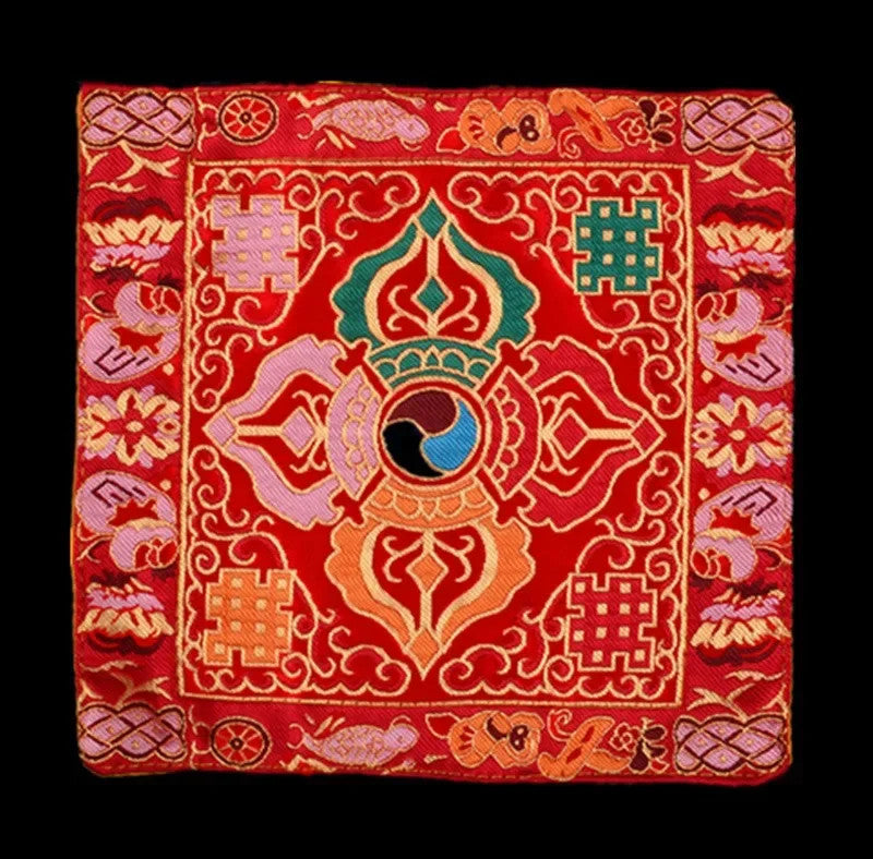 Buddhist silk brocade red eight auspicious symbols table altar cloth -