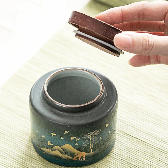 Golden Deer Ceramic Tea Canisters for Storage Food and Tea