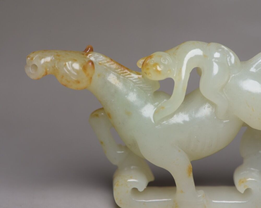 Chinese Hetian Jade Hand Carved Horse Monkey Statue Collection Nice Figurine Art