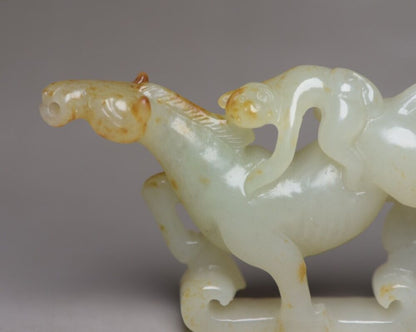 Chinese Hetian Jade Hand Carved Horse Monkey Statue Collection Nice Figurine Art