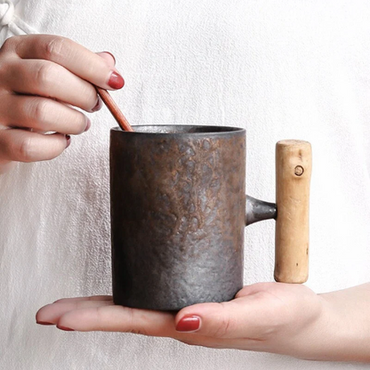 Ceramic Coffee Cup Espresso Cup With Wooden HandleTea Cup