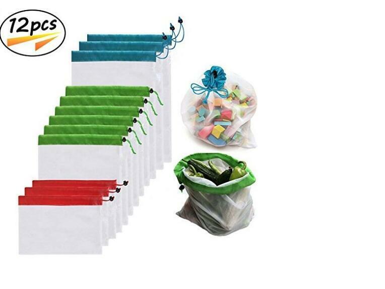 12pcs Reusable Storage Bag Washable Bags Fruit Vegetable Toys Sundries Organizer