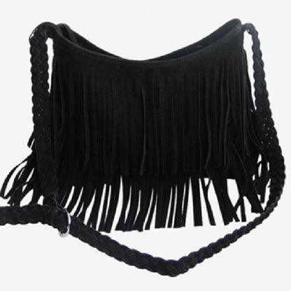 Fringed Leather Shoulder Bag Adjustable Knitting Strap Soft Messenger Bags 1 PC