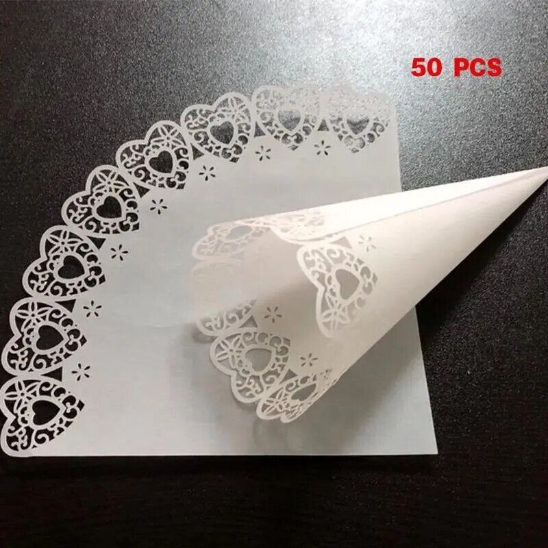 Confetti Cones 50Pcs Laser Cut Love Heart Lace Laying Candy Wedding Party Favors