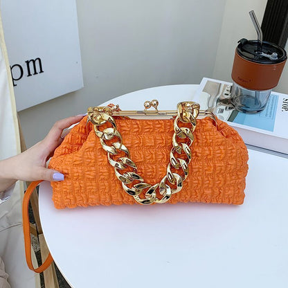 Clip Crossbody Bags Handbag Clutches Thick Chain Messenger Bag Purse 32*16*10 CM