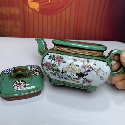 Vintage Chinese Yixing Purple Clay Teapot Zisha Enamel Nice Flower Bird Teaware