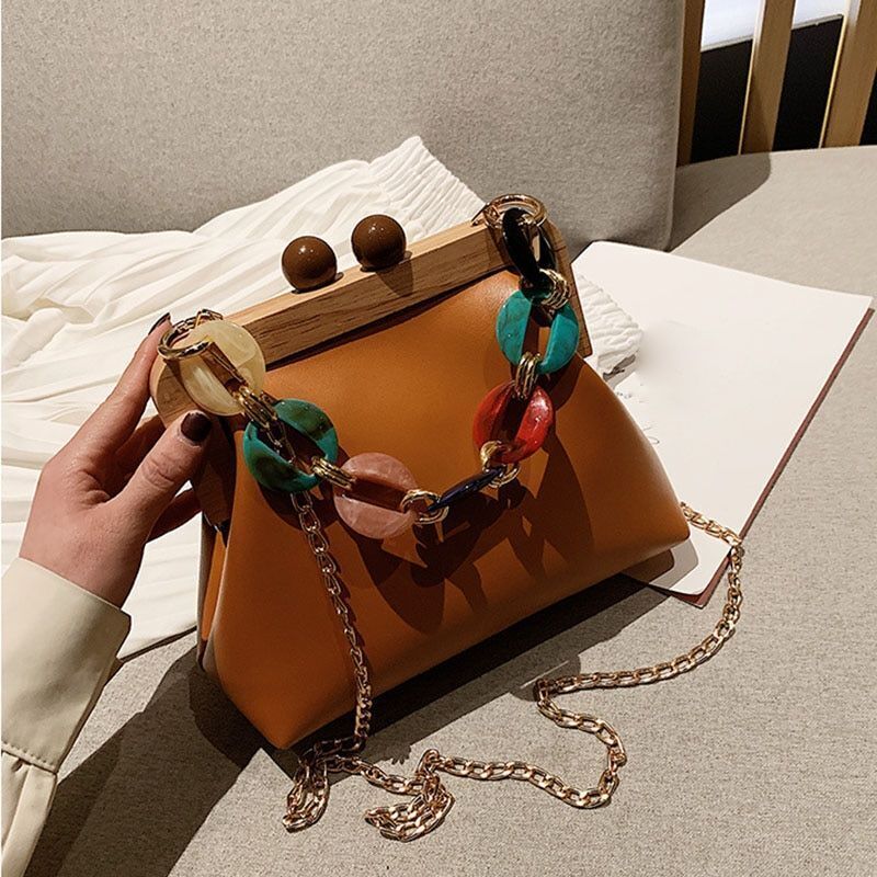 Shoulder Bag Synthetic Handbag Vintage Clip Clutch Acrylic Purse Chain Crossbody