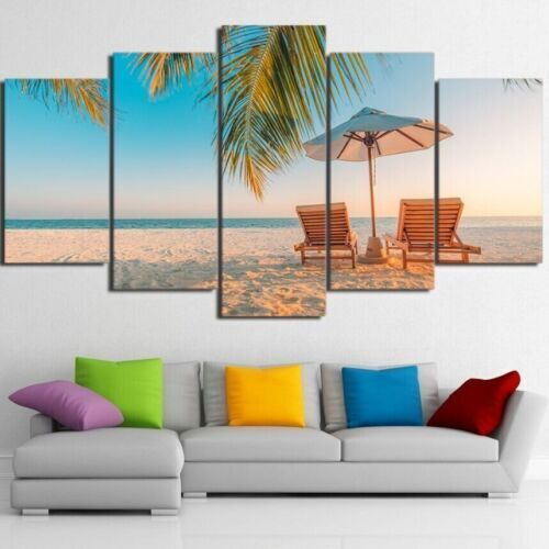 5Pcs Wall Art Canvas Painting Picture Home Decor Modern Abstract Beach Rest Area
