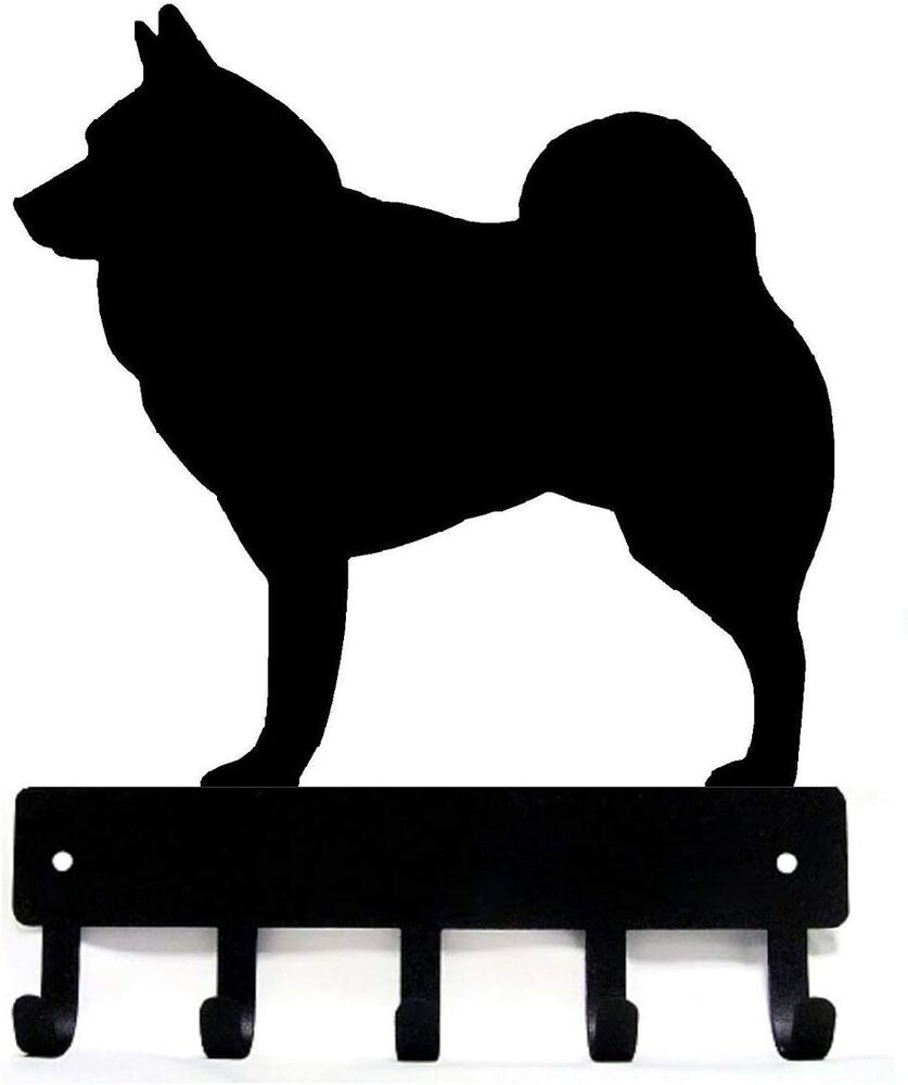 Norwegian Elkhound Dog - Key Hooks & Keychain Holder -6 inch Wide Metal Wall Art