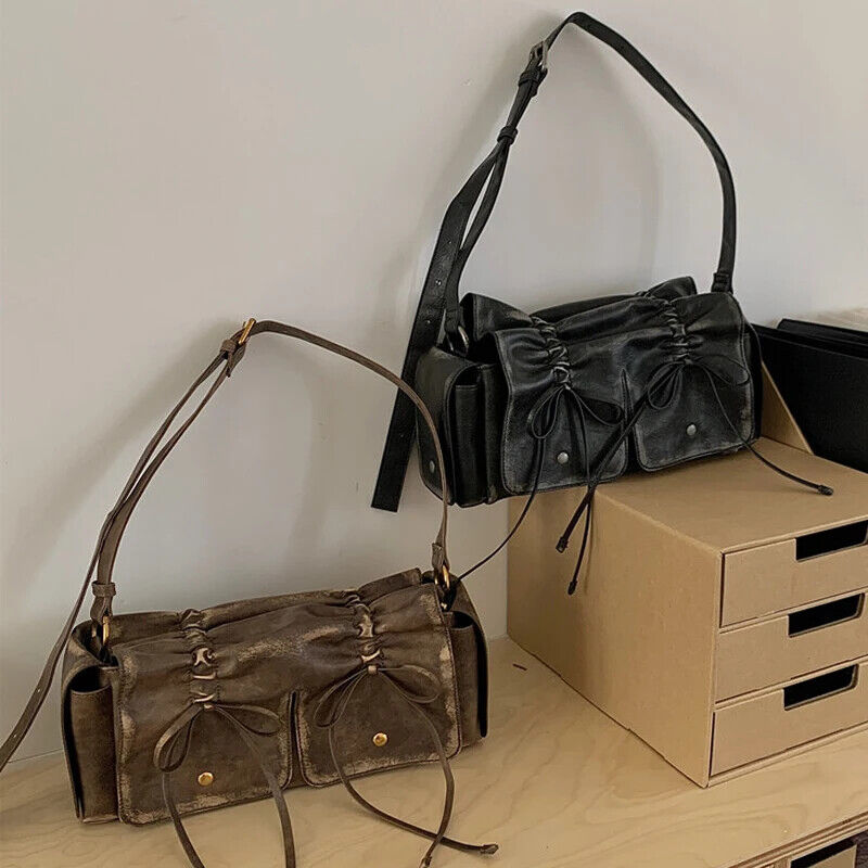 Drawstring Bow Bags Women Handbags Purses Pleated Shoulder Cross