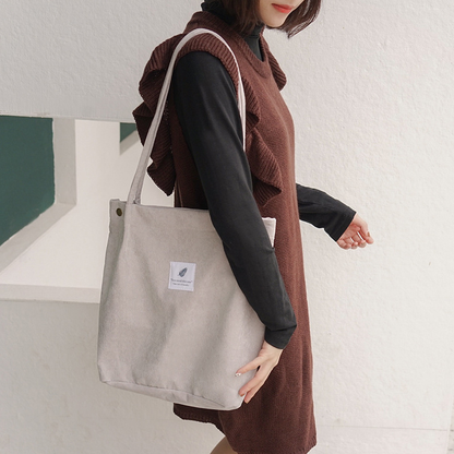 Corduroy Buckle Canvas Women's Bag Large Capacity Arts Style Shoulder Bag