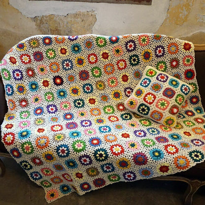 Handmade Crocheted Afghan Blankets Cushion Felt Granny Square Acrylic 150x150cm