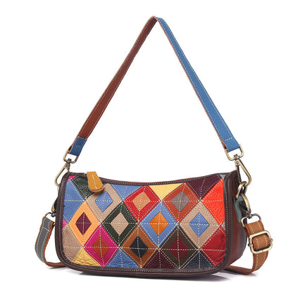 Real Leather Colorful (random) Patchwork Handbag Women's Tote Sling Shoulder Bag