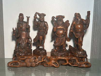Chinese Wood Carved Boxwood Eight Immortals Statue Sculptures Home Decor Artwork