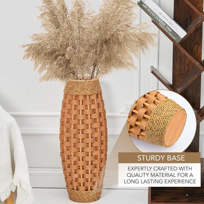 Hand Woven Wood & Seagrass Tall Vase Decorative Large Basket Home Flower Holder