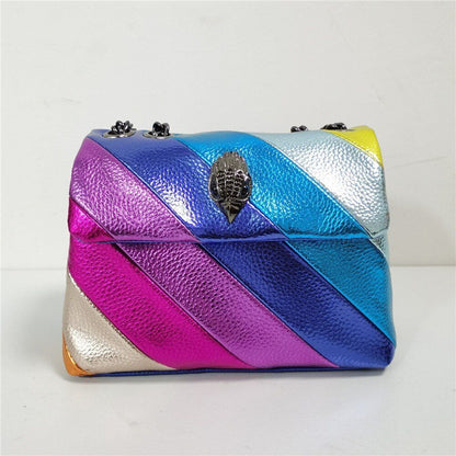 Stitching Rainbow Patchwork Handbag Synthetic Leather Metallic Square 19*7*13 CM