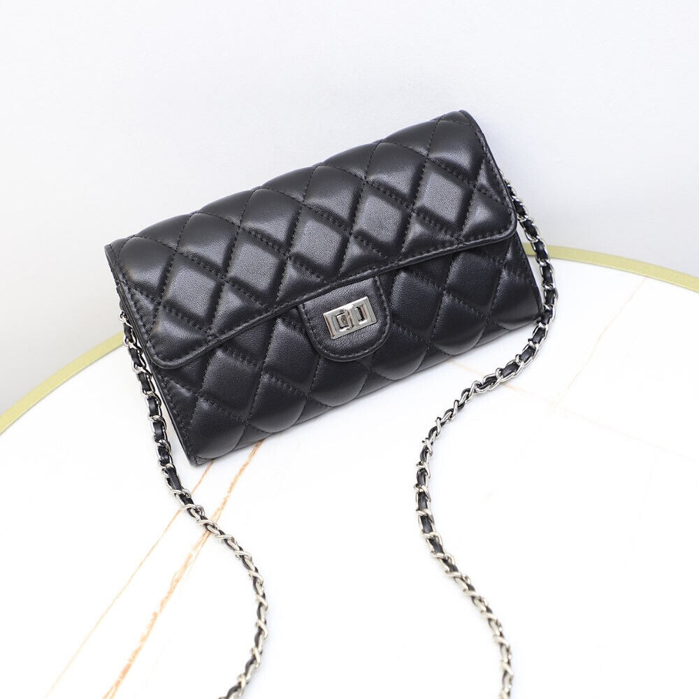 Quilted Lambskin Leather Wallet Chain Purse Phone Clutch Crossbody Shoulder Bag