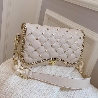 Lattice Rivet Square Underarm Bag Synthetic Leather Shoulder Bag 23*6*14CM Purse