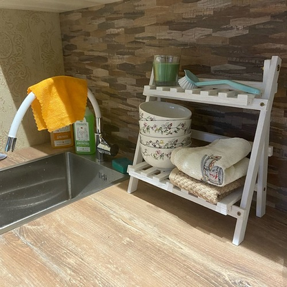 Wooden Double Layer Shelves Flowerpot Sundries Storage Shelf Home Organizer