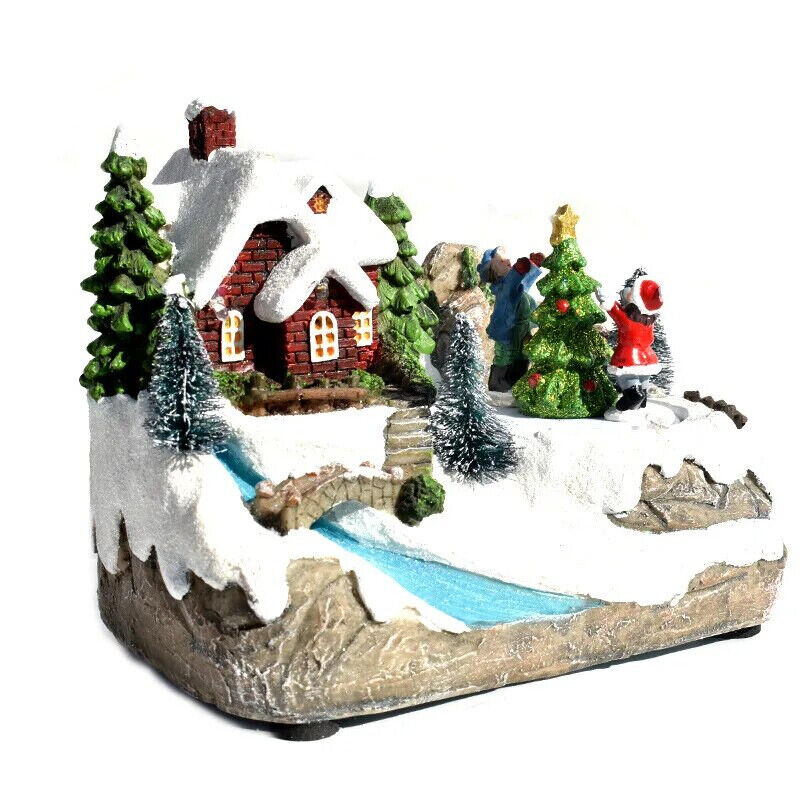 Winter Christmas Village Decorations Resin Luminous Music LED Lamps 16x10.5x14cm