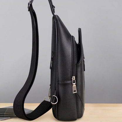 Black Sling Backpack Mens Genuine Leather Crossbody Chest Bag Sling Shoulder Bag