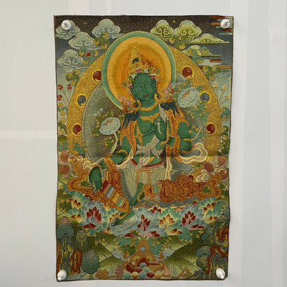 Ancient Tangka Embroidery Guanyin Bodhisattva in Tibet, China 60*90CM（绿度母001）