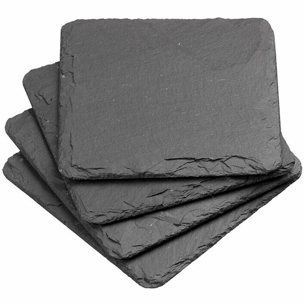 4Pcs/Set Cup Drink Coasters 10x10cm Natural Slate Anti-Slip Glass Mugs Placemats