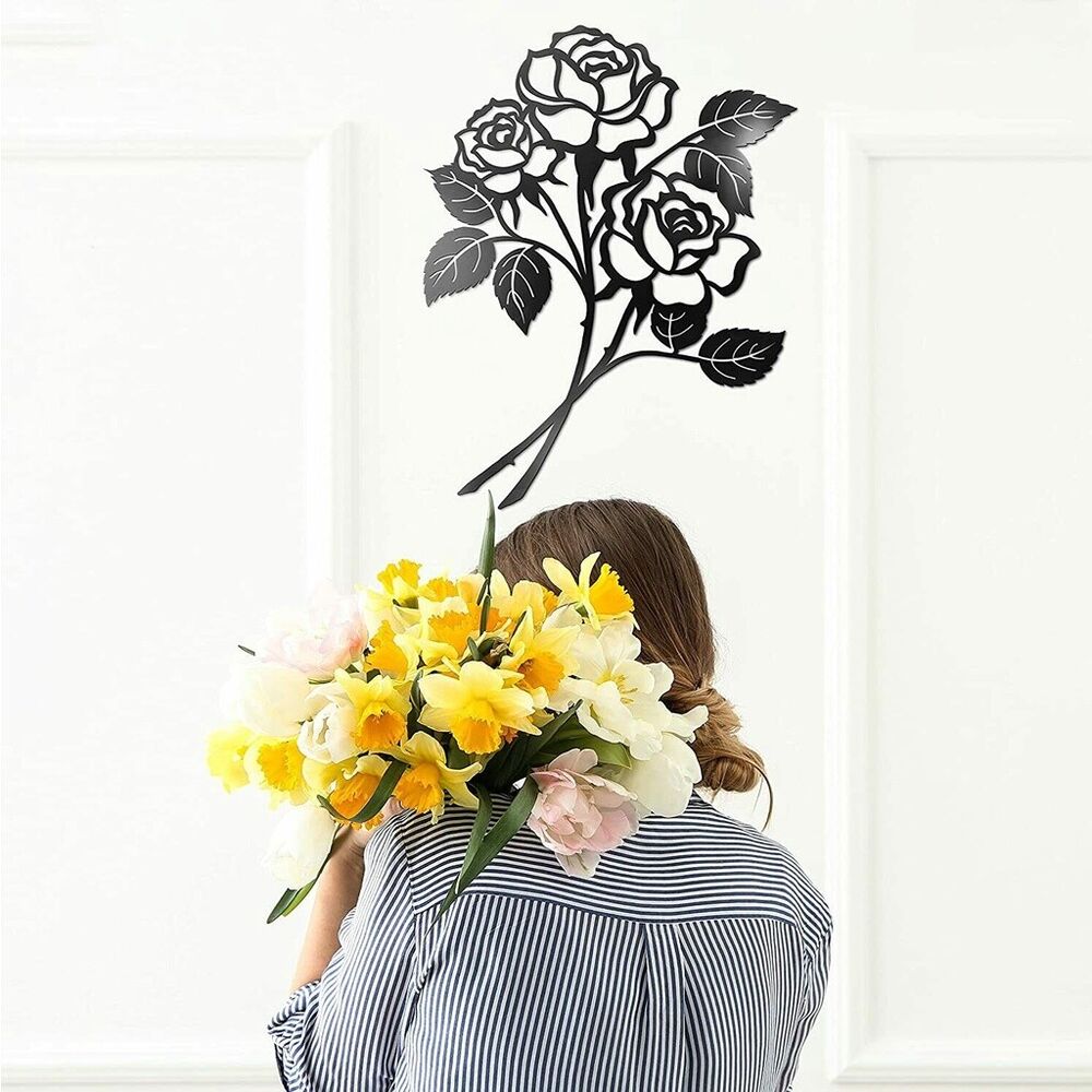 Giant Roses Wall Decor Black Metal Art Ornaments Artwork Wall Stickers Shape