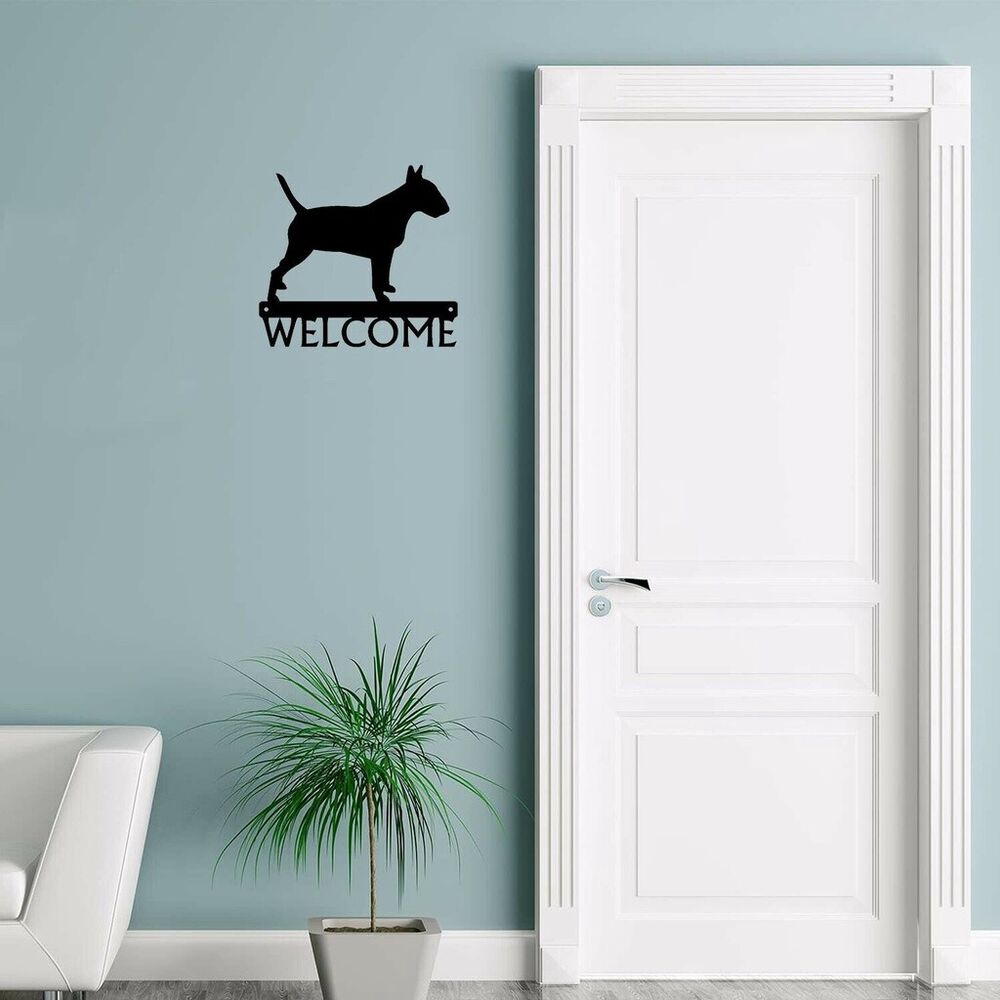 Bull Terrier Dog Welcome Sign Wrought Iron Crafts Metal Ornaments Decoration