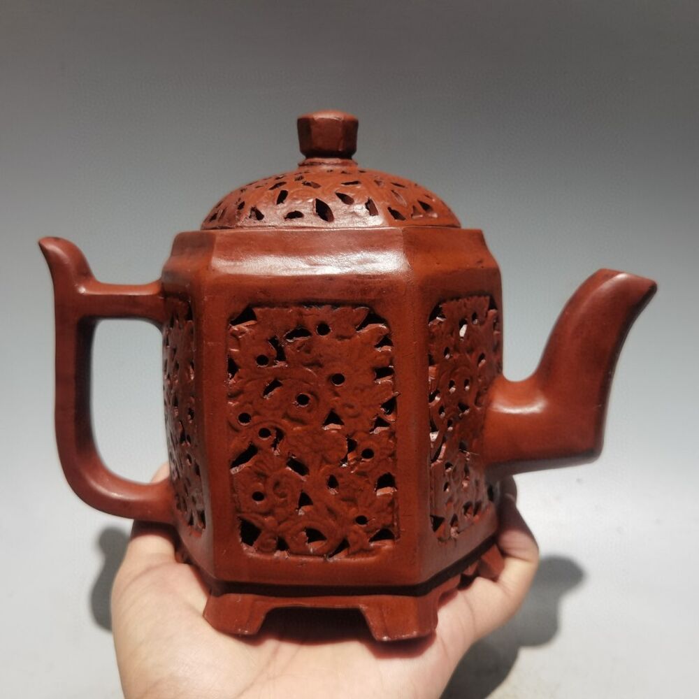 Vintage Chinese Yixing Purple Clay Teapot Zisha Ceremony Carving Collectible Art