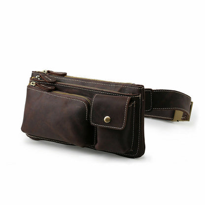 Men Waist Pack Real Leather Fanny Pack Hiking Cycling Waist Hip Bum Bag Backpack