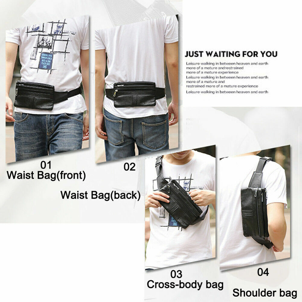 Thin Men's Leather Waist Bum Sling Bag Fanny Packs Travel Sport Work Backpack
