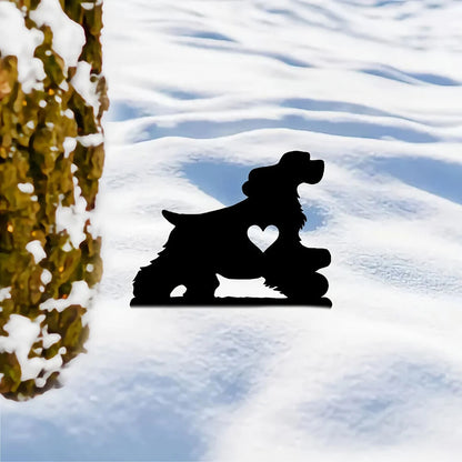 Happy Dog Garden Stake Iron Art Silhouette Metal Yard Sign Courtyard Art Garden