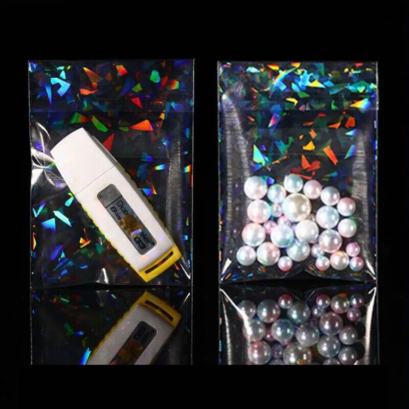 Jewelry Plastic Pouch 50Pcs Transparent Laser Fragment Retail Self-Adhesive Bags