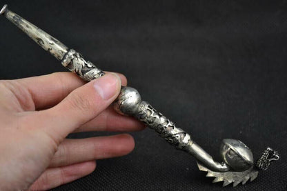 Old Chinese tibet silver Hand-Carving Dragon Smoking Tool