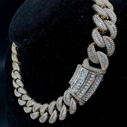 20MM 5AAA+ Real Gold Plated CZ Ice Out Hop Hip Cuban Link Chain Necklace 16-28''
