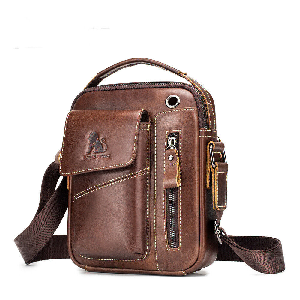 100% Genuine Leather Men's Sling Shoulder Bag Crossbody Bag Small Handbags
