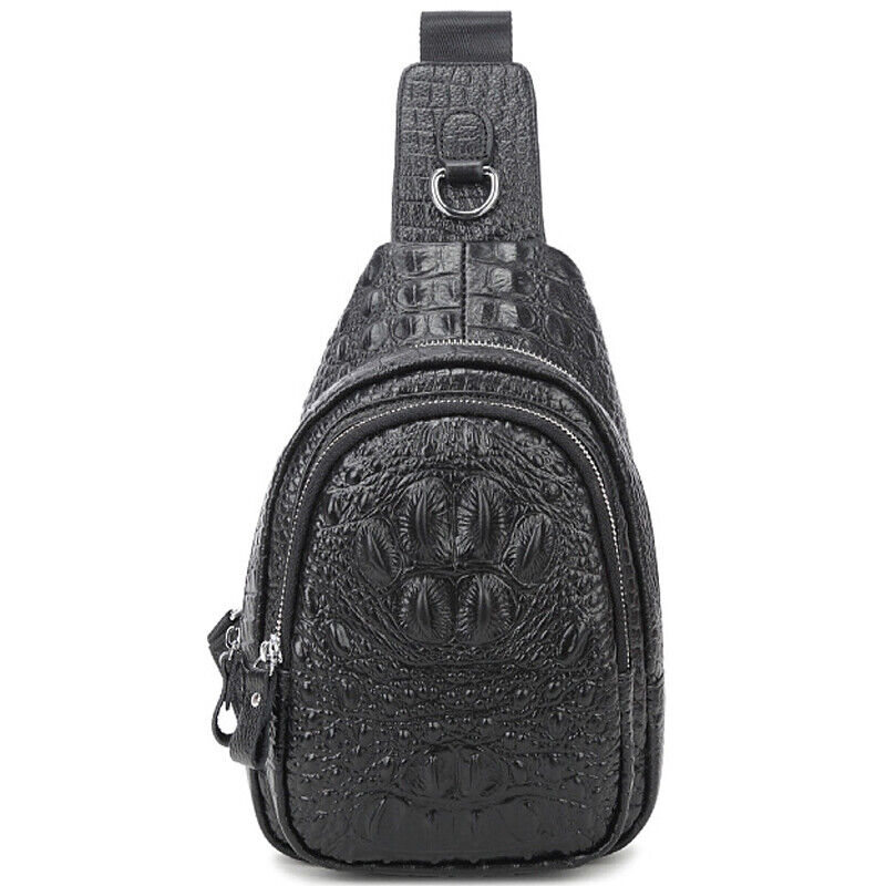 Sling Backpack Men's Genuine Leather Crocodile Crossbody/Shoulder Bag for Hiking