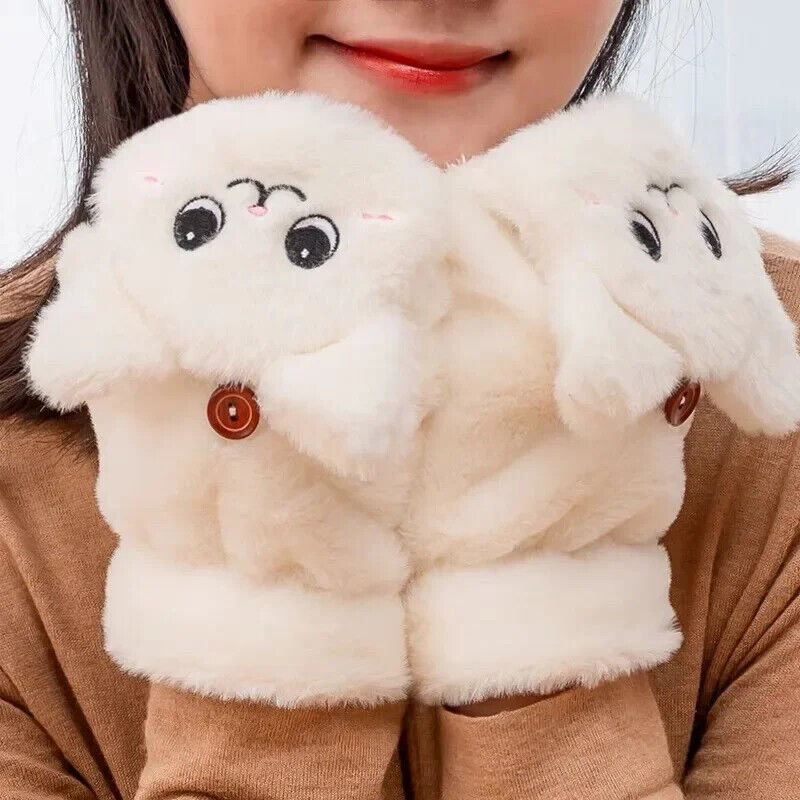 Women Winter Gloves Coral Fleece Half-Finger Style Plush Warm Soft Thick Mittens
