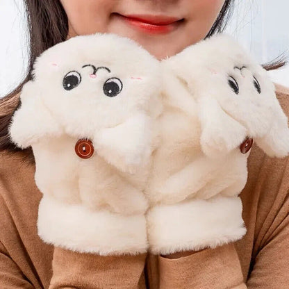 Women Winter Gloves Coral Fleece Half-Finger Style Plush Warm Soft Thick Mittens