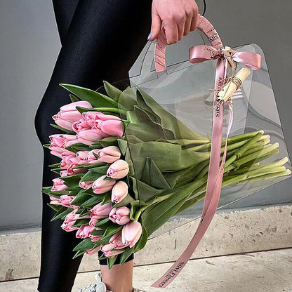 1Pc Transparent PET Fresh Flower Bouquet Handbag Flowers Wrapping Handbag