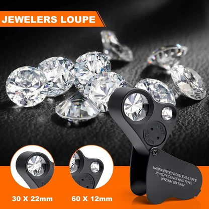 30X 60X Jewelers Loupe Magnifier Jewelry Eye Loop Pocket Magnifying Glass Light