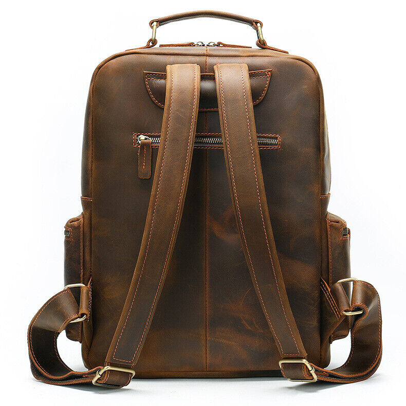Crazy Horse Leather Men's Retro Backpack LargeTravel Rucksack Daypack School Bag