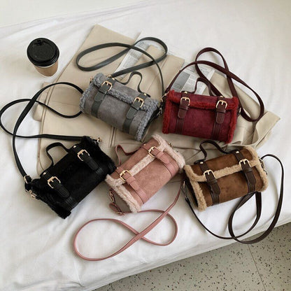Matte Leather Lambswool Small Handbags Women Shoulder Bags Crossbody Bag Fur