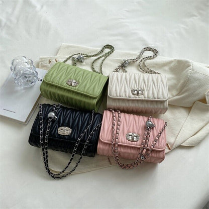 Leather Handbag Chain Handle Shoulder Messenger Bags Woman Small Square Bag