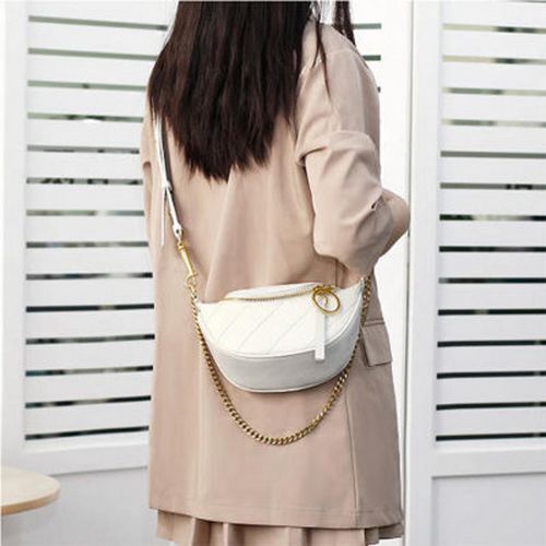 Genuine Leather Waist Bag Shoulder Messenger Bag Crossbody Chains Handbags Black