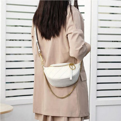 Genuine Leather Waist Bag Shoulder Messenger Bag Crossbody Chains Handbags Black